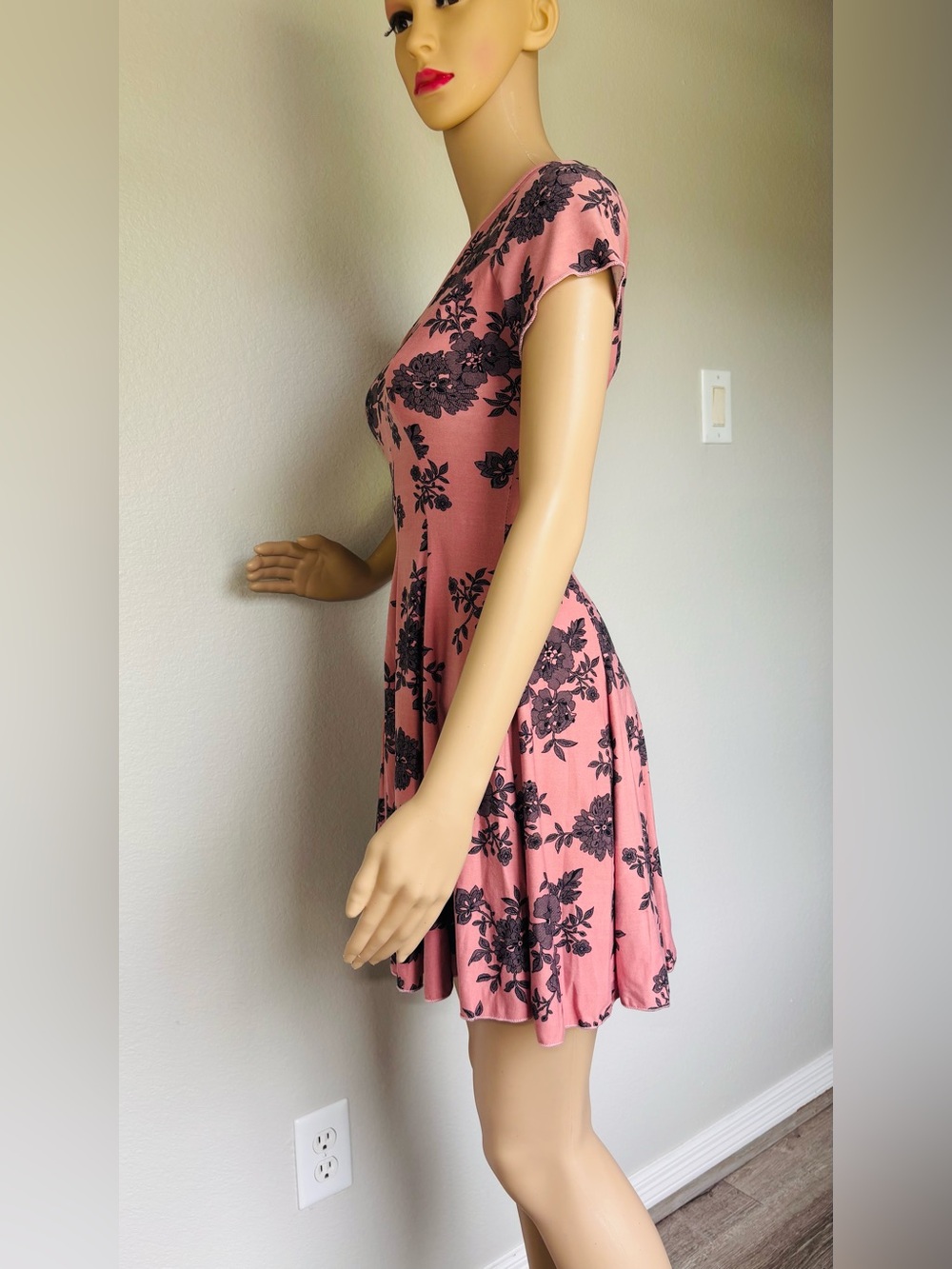 Banana Lemon Pink Floral V-Neck Fit & Flare Mini Dress - Picture 5 of 12